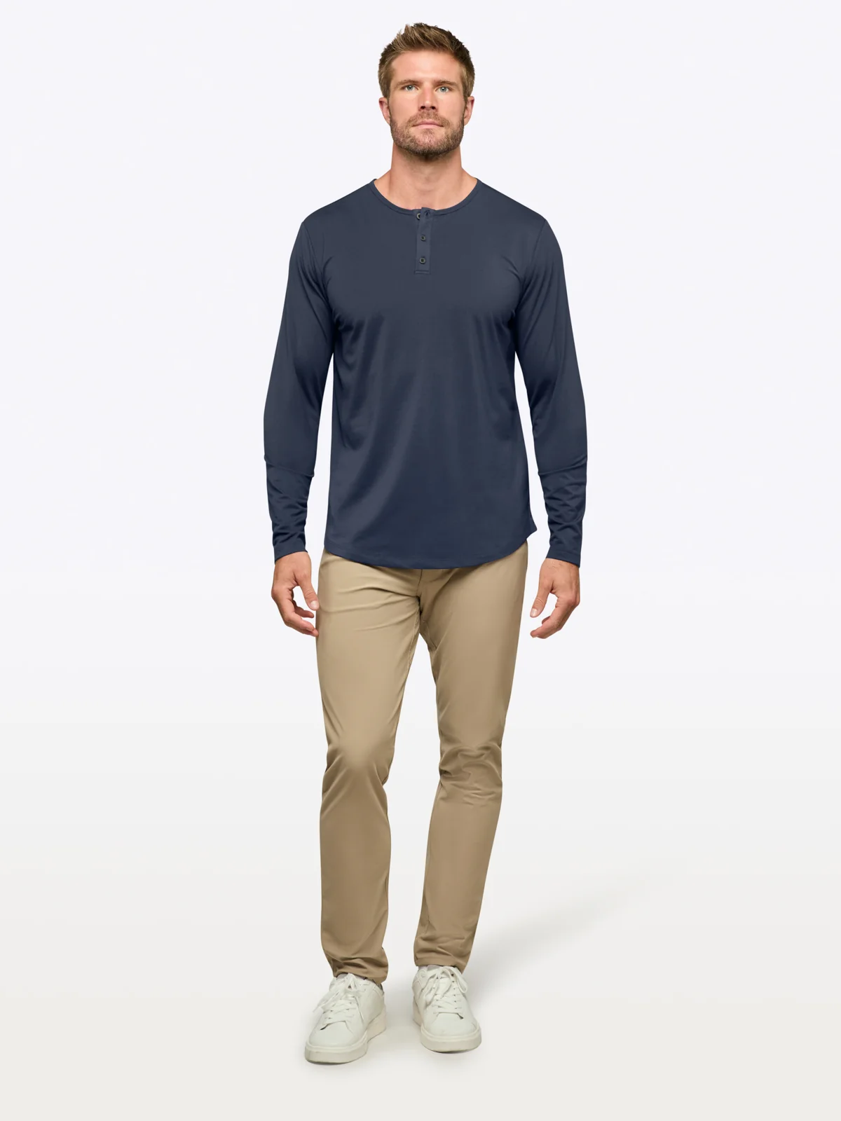 AO Long Sleeve Henley Curve-Hem | Pacific Blue Signature-fit PYCA Pro® - Image 3