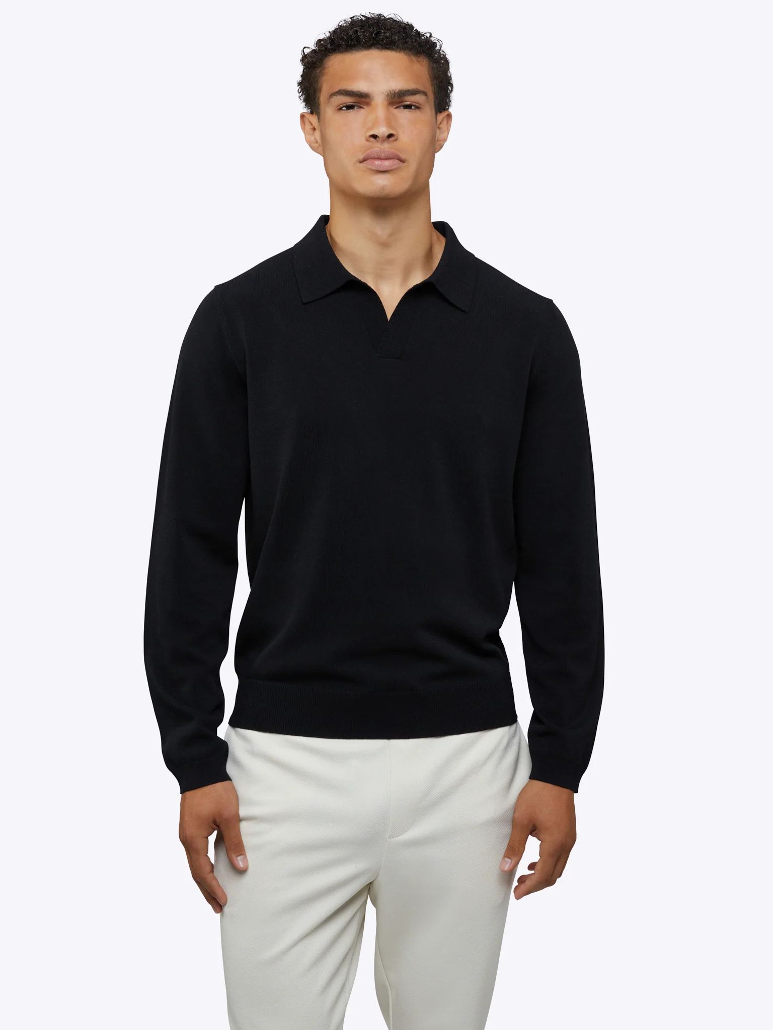 Riviera Knit Long Sleeve Polo | Black Signature-Fit - Image 3