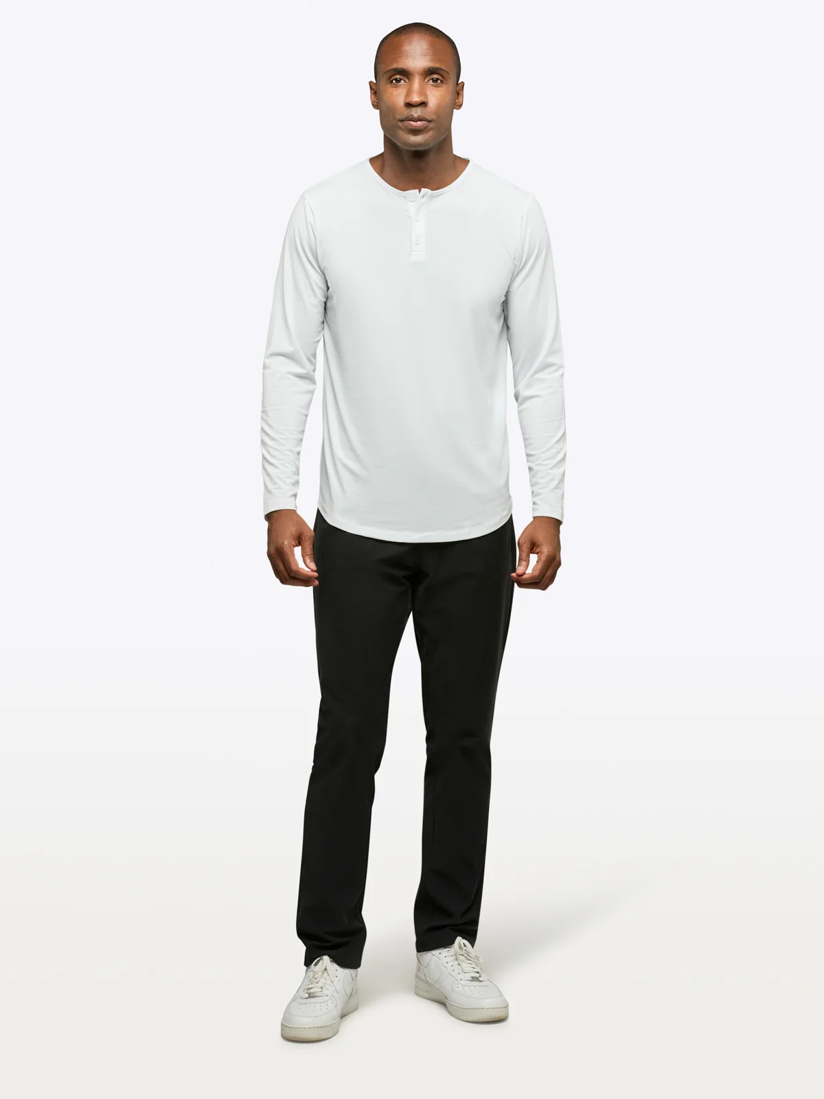 AO Long Sleeve Henley Curve-Hem | White Signature-fit PYCA Pro® - Image 3